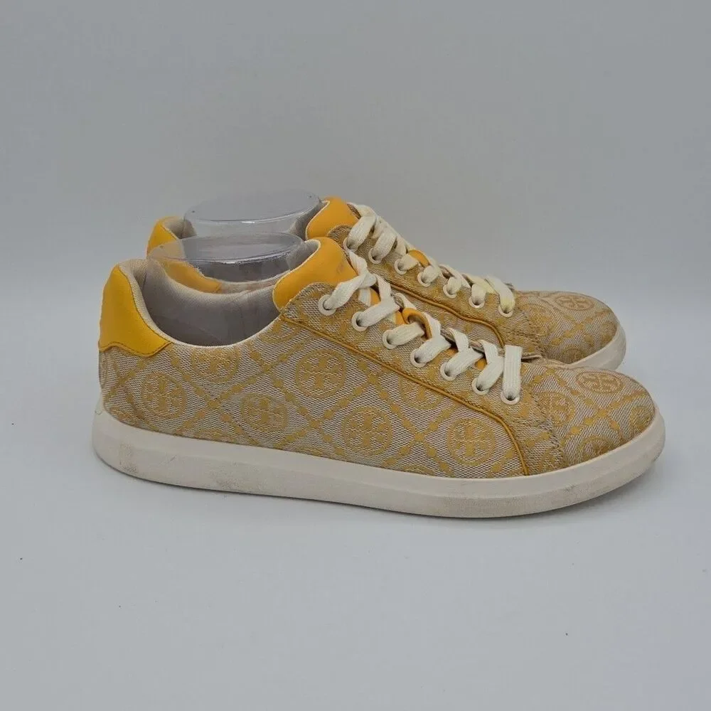 Tory Burch T Monogram Howell Sneaker Goldfinch Jacquard Calf Leather SZ 9